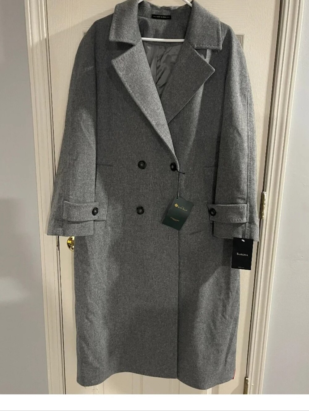 Loro Piana Gray Double-Breasted Wool Pea Coat